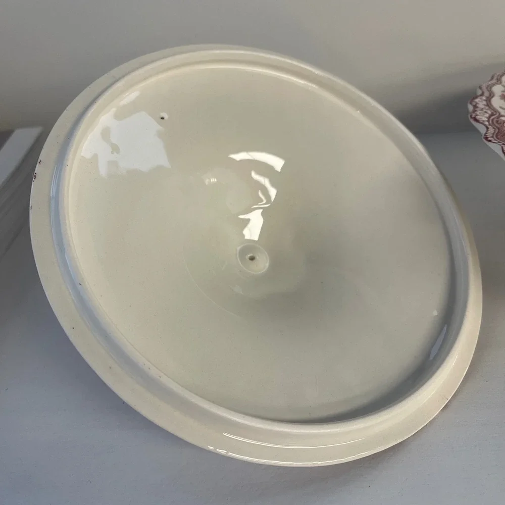 Crown‎ Ducal Bristol Pink Red Transferware Covered Tureen Serving Bowl England